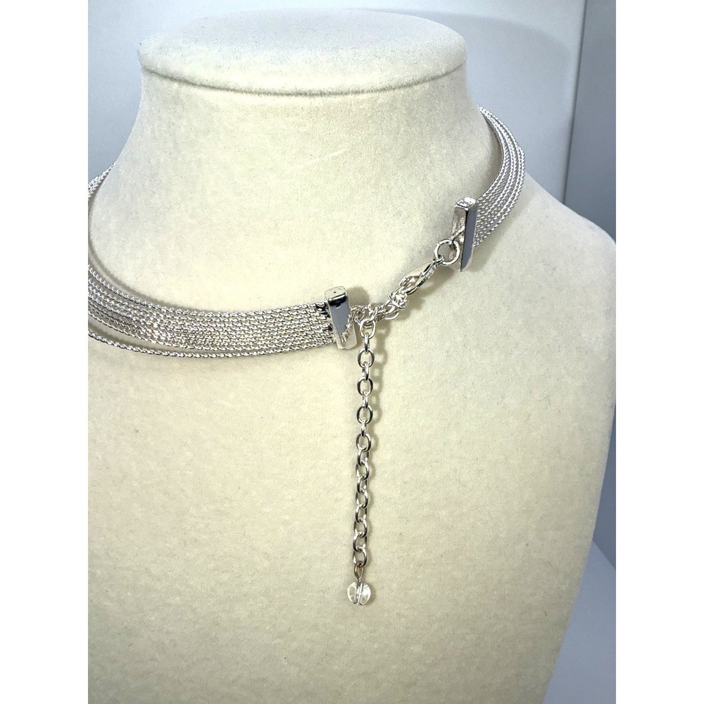 Vintage Napier Choker Silver Tone Multi Strand Chain Necklace 15" Adjustable - Picture 4 of 8